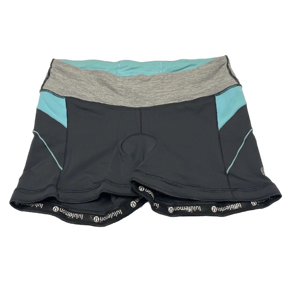 Lululemon Cycling Short Gray Blue Padded Nylon Spandex Blend Vintage Women's 10‎